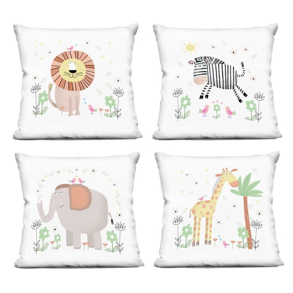 Stupell Industries Baby Jungle Animals & Flowers 4 Piece Decorative Printed Throw Pillow Set design by Carla Daly, 18 x 7 x 18
