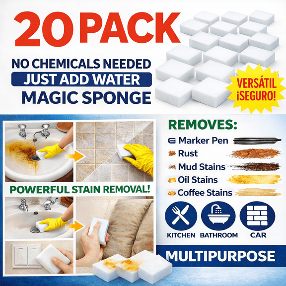20 Magic Sponges Cleaning Eraser Melamine Sponge Foam Pads, Multi-Purpose Household Cleaning Kitchen Dish Sponge for Furniture,Bathroom,Bathtub, Sink,Floor, Baseboard, Wall Cleaner