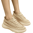 thumbnail image 2 of Domuza Womens Striped Fly Knit Slip On Sneakers, Elastic No-Tie Lace Lightweight Platform Casual Walking Shoes with Fashion Letter Detail Beige 5.5（EU-36）, 2 of 5