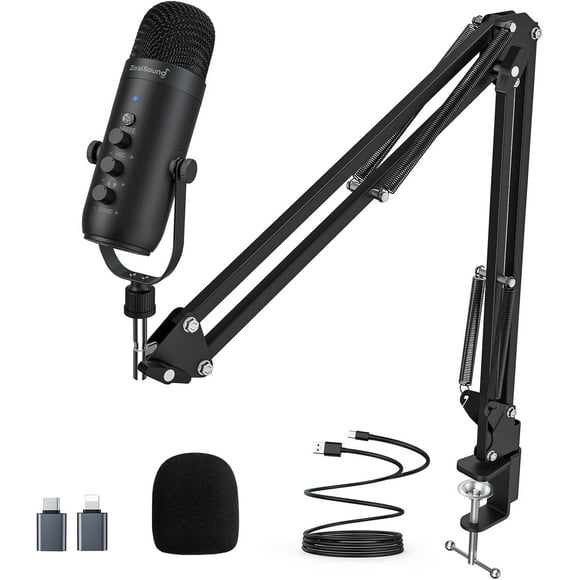 ZeaLSound Gaming Microphone Kit,Podcast Condenser USB Mic (Boom Arm,Supercardioid Microphone with Mute Button,Echo Volume Gain Knob)