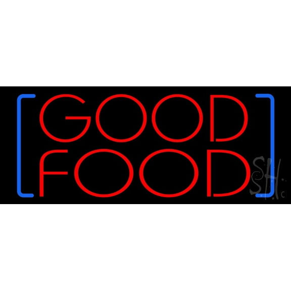 Good Food LED Neon Sign 13 x 32 - inches, Black Square Cut Acrylic Backing, with Dimmer - Bright and Premium built indoor LED Neon Sign for restaurant window and interior decor.