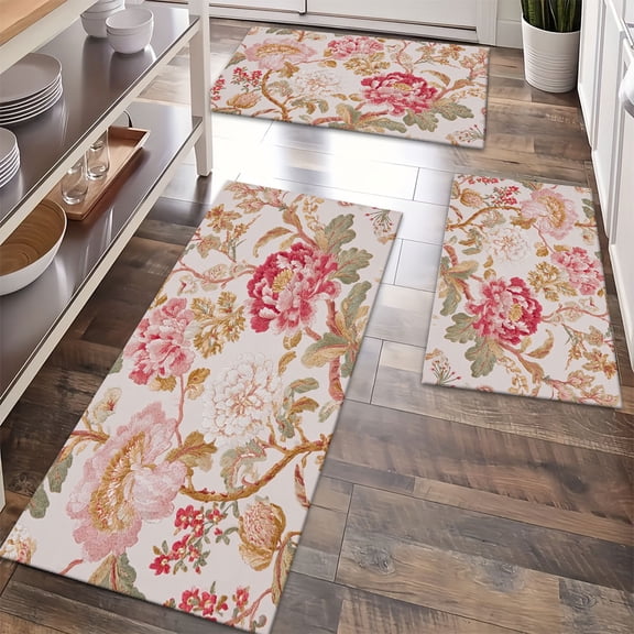 Floor Rugs Sets 3 Piece with Runner, Farmhouse Kitchen Rugs and Mats Non Skid Washable Runner Rug for Kitchen Sink Laundry