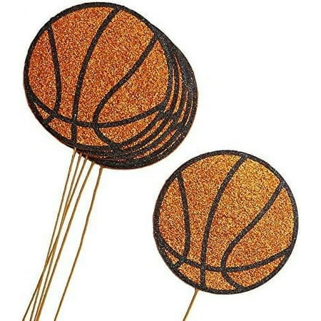 Large Basketball Floral Arrangement Picks (Set Of 6) - Stems For Basketball Sport Themed Centerpieces Baby Shower Or Birthday Party Centerpiece Sticks