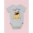 thumbnail image 3 of I Love Pugs Bodysuit Infant -Image by Shutterstock,  6 Months, 3 of 4
