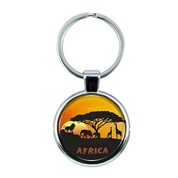 Africa Keychain with Epoxy Dome and Metal Keyring