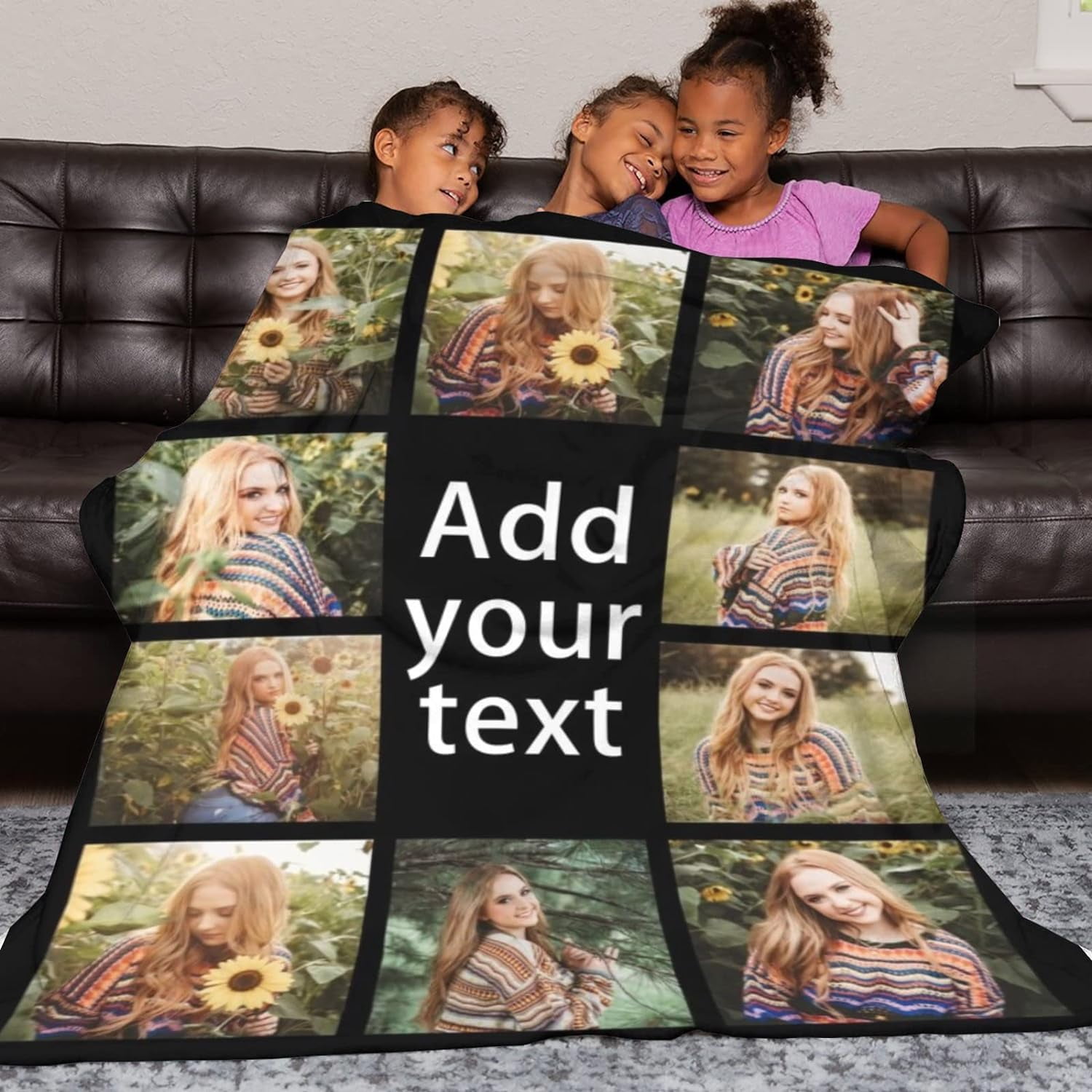 Custom Blanket with Text Photo Collage Customized Blankets with Pictures, Personalized Throw Blanket for Father, Mom, Kids, Dogs, Friends Couple or Lover as Christmas Birthday Gift