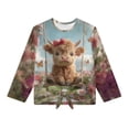 thumbnail image 5 of Xixirimido Highland Cow Colorful Floral Pattern Girls Casual T-Shirt Crew Neck Tunic Tops Long Sleeve Loose Fit Soft Blouse Tie-hem Tees for Fall Winter, Size 11-12, 5 of 7