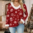 thumbnail image 5 of larppty Merry Christmas Sweaters for Women Faux Fur Trim V Neck Pullover Sweatshirts Graphic Xmas Long Sleeve Holiday Costume (Watermelon Red, M), 5 of 8
