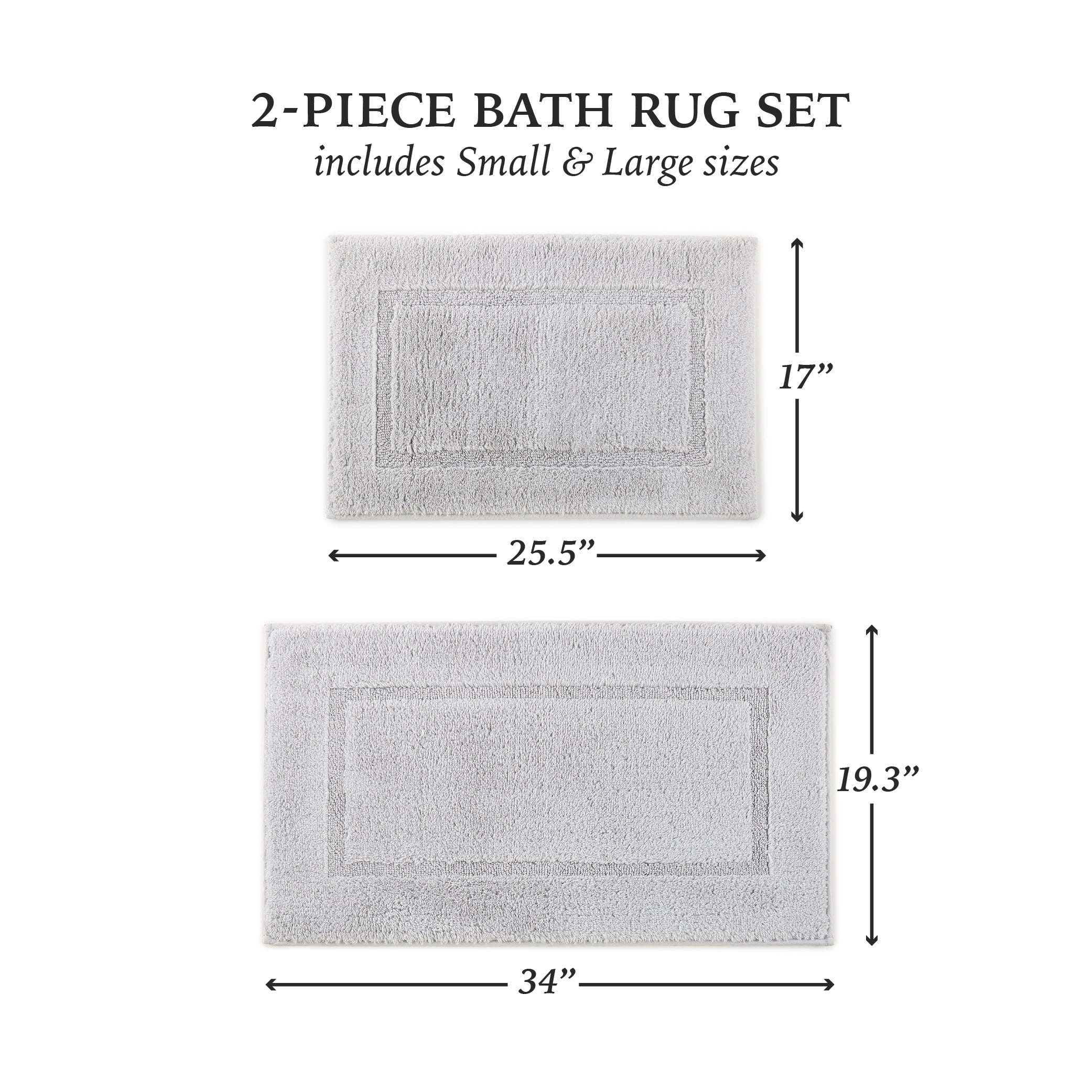Hotel Style Organic Cotton 2-Piece Bath Rug Set, Platinum Silver