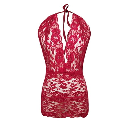 

Mackneog Plus Size Underwear Womens Sexy Lingerie Lace Hollow-Out Backless Hanging Deep V Neck Jumpsuits Cotton Lace Thong Plus Size Panties