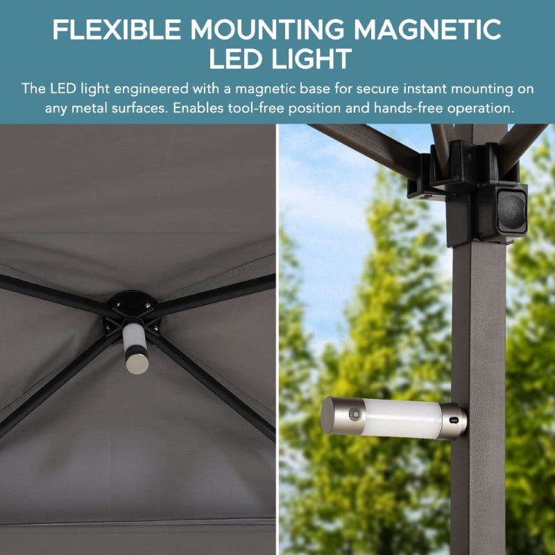 Sunjoy 8' x 5' Grill Gazebo Double Tiered Outdoor Gazebo Standing-Height Canopy with Magnetic LED Light, Adjustable Ceiling Height, for BBQ,Picnics, Outdoor Events, Gray