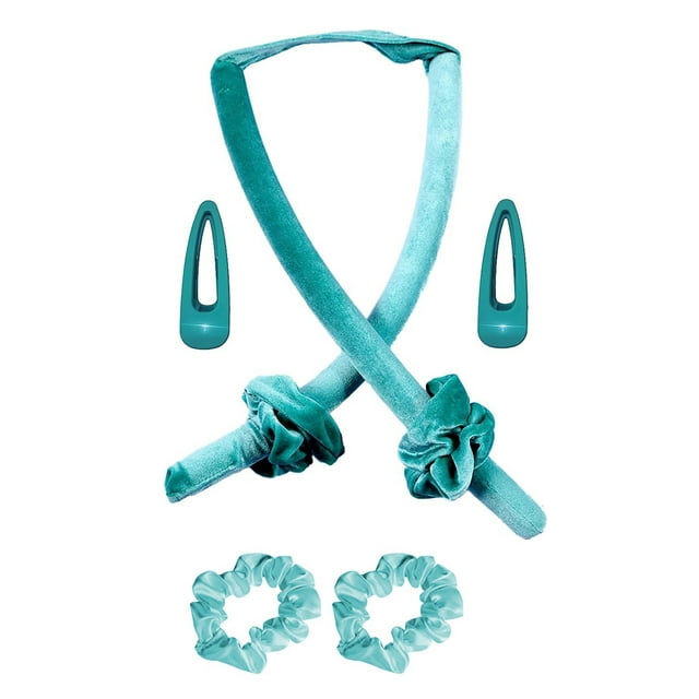 Cyan Velvet EVA Sleep-In Curling Rod Set - No-Heat Lazy Hair Curler for Overnight Big Waves with 2 Clips, 2 Hair Ties & 2 Small Ties - Gentle, Frizz-Free, Portable Heatless Curl