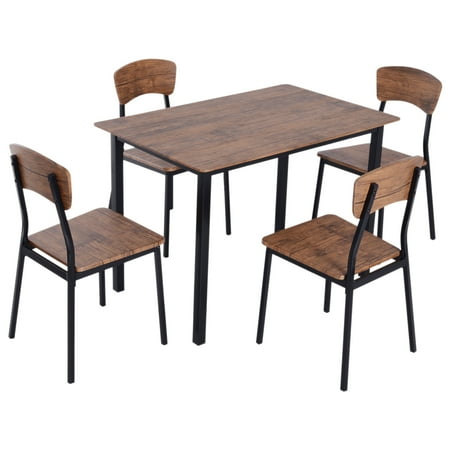 Metal And Wood Garden Furniture HOMCOM 5 Piece Rustic Industrial Style Counter Height Dining Table and Chairs Set Metal Wood Home Kitchen Furniture ()