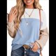 thumbnail image 1 of Camisetas Holgadas Informales de Punto con Cuello Redondo y Larga con Bloques de Color A para Mujer y Azul M, 1 of 6