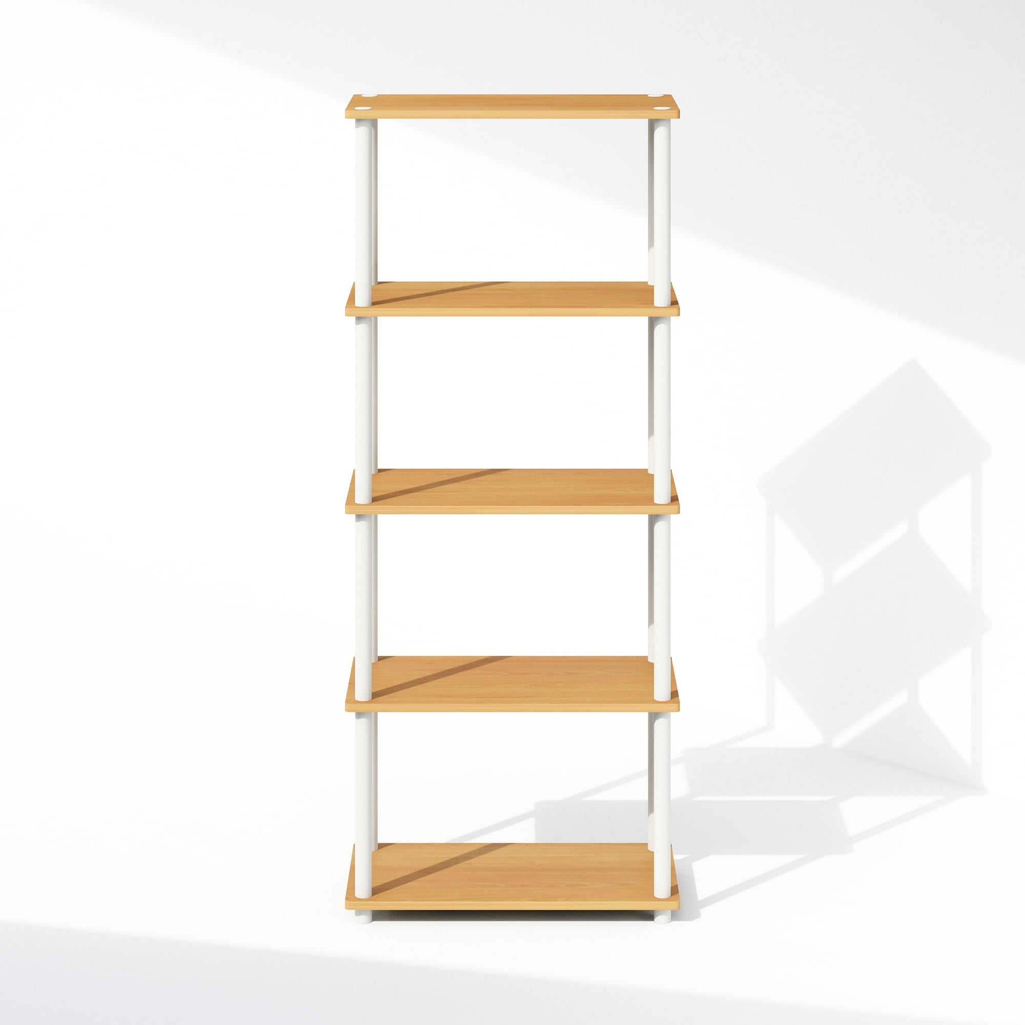 Furinno Turn-N-Tube 5-Tier Multipurpose Compact Display Rack, Shelving Unit, Bookcase, Beech/White
