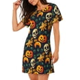 thumbnail image 2 of Balery Halloween Skull Camisón de manga corta con cuello redondo para mujer, cómodo y elegante., 2 of 6