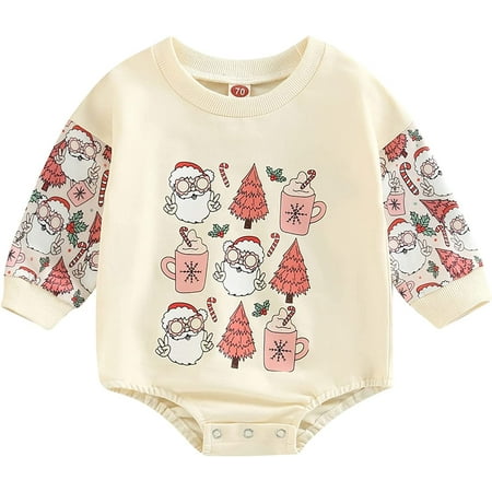 

PIKADINGNIS Newborn Baby Boy Girl Christmas Romper Sweatshirt Oneise Oversized Long Sleeve Bodysuit Tops Cute Fall Winter Clothes