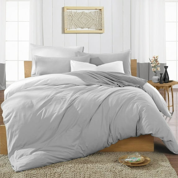 Duvet Cover 3 Piece Egyptian Cotton Cozy & Breathable 600 Thread Count Reversible Duvet Covers with Zipper Closure & Corner Ties Soft Comforter Cover (Super King Plus Plus, Light Grey )