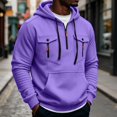 thumbnail image 2 of Mens Pullover Hoodie Fleece Sweatshirt Chest Zip Pockets Kangaroo Pocket Casual Hooded Top, 2 of 8
