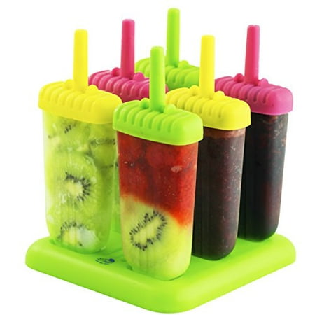 Popsicle Ice Mold Maker Set - 6 Pcs Bpa Free Assorted Colors Ice Pop Mold Holders With Tray - Fun for Kids and Adults - Great for Party Indoor Outdoor use - Chuzy