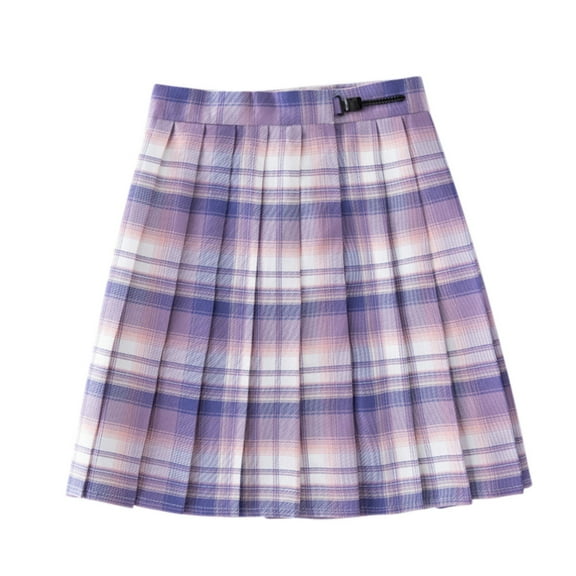 Darzheoy Girls Pleated Skirt Spring Summer Plaid Uniform Skirt With Slip Button Versatile Hidden Pockets Casual Skirt ,Size:8-13 Years