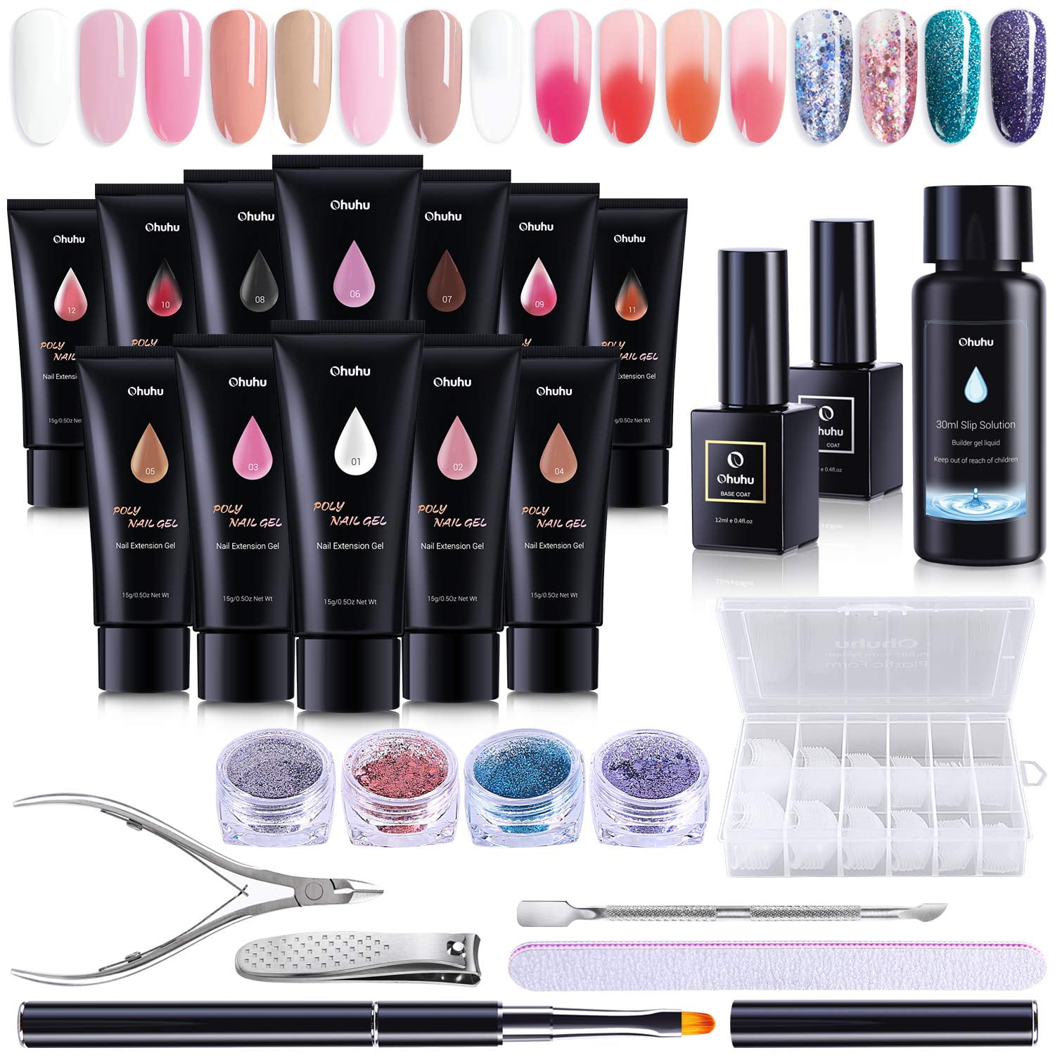 Poly Nail Gel Kit, 12 Colors Nail Gel Kit Enhancement Builder with 4 Temperature Color Changing Extension, 8 Regular Color Nail Extension Professional Kit - Walmart.com