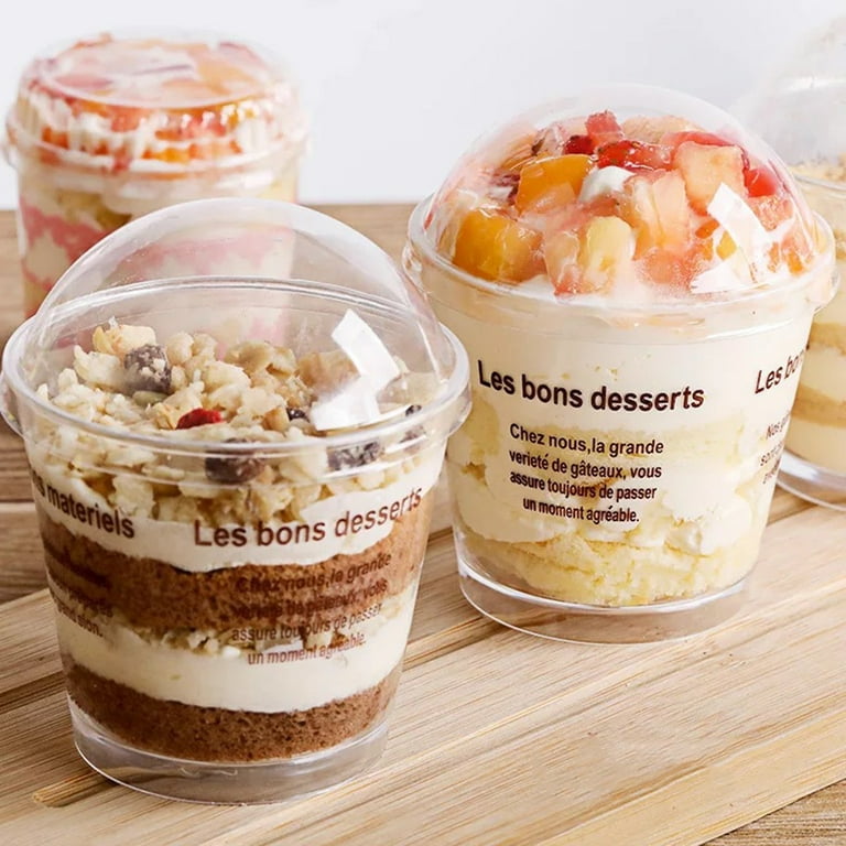 10pcs Round Pudding Cups Plastic Yogurt Cup Transparent Dessert Container for Tiramisu Mousse Cup Lid Spoon Random Color