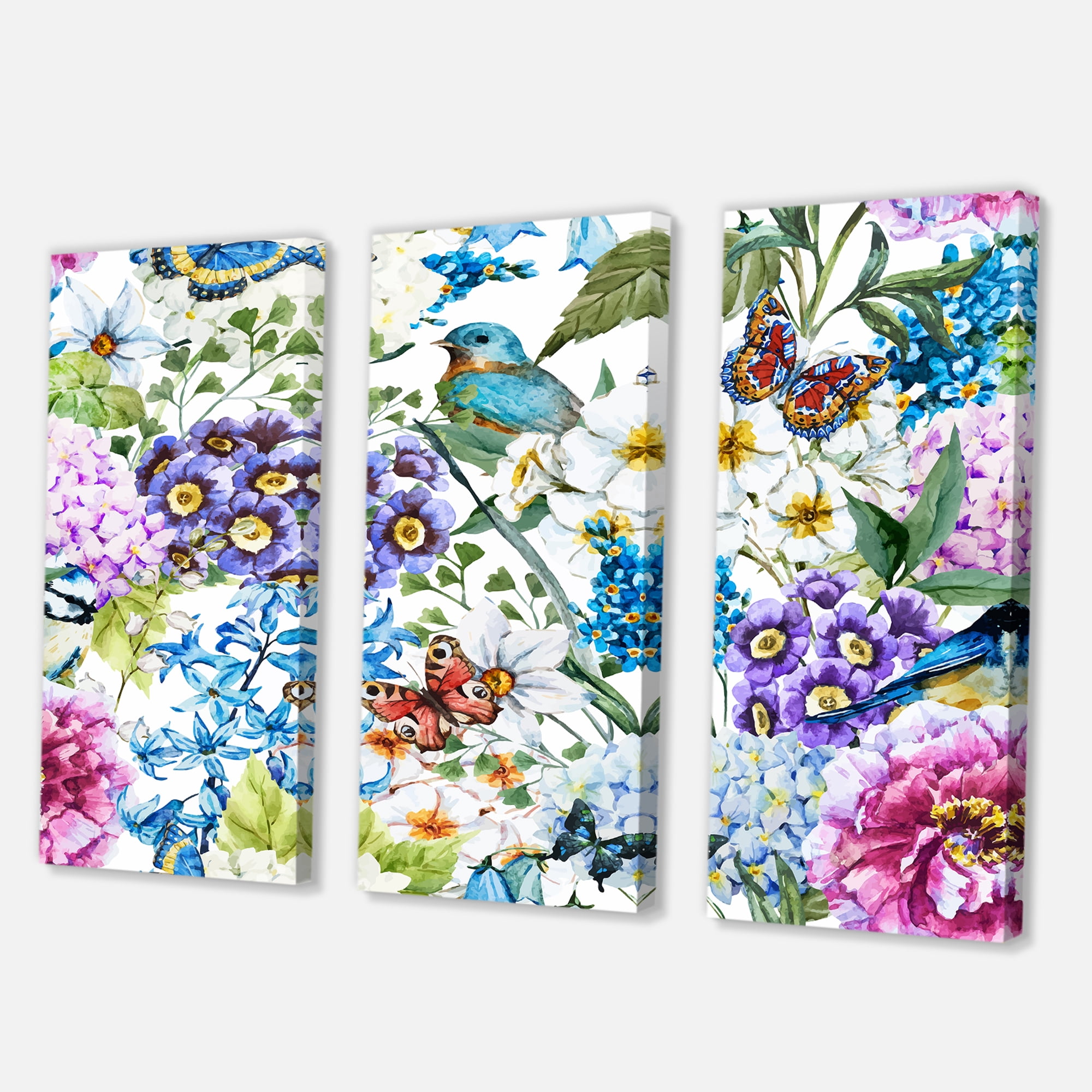 Designart ' Wildflowers and Vibrant Wild Spring Leaves XII ' Modern Canvas Wall Art Print