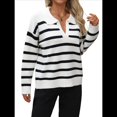 thumbnail image 2 of Suéter de Rayas para Mujer, Moderno Jersey de Punto con Cuello en V y Larga, Jersey Holgado, Prendas de Punto. L, 2 of 9