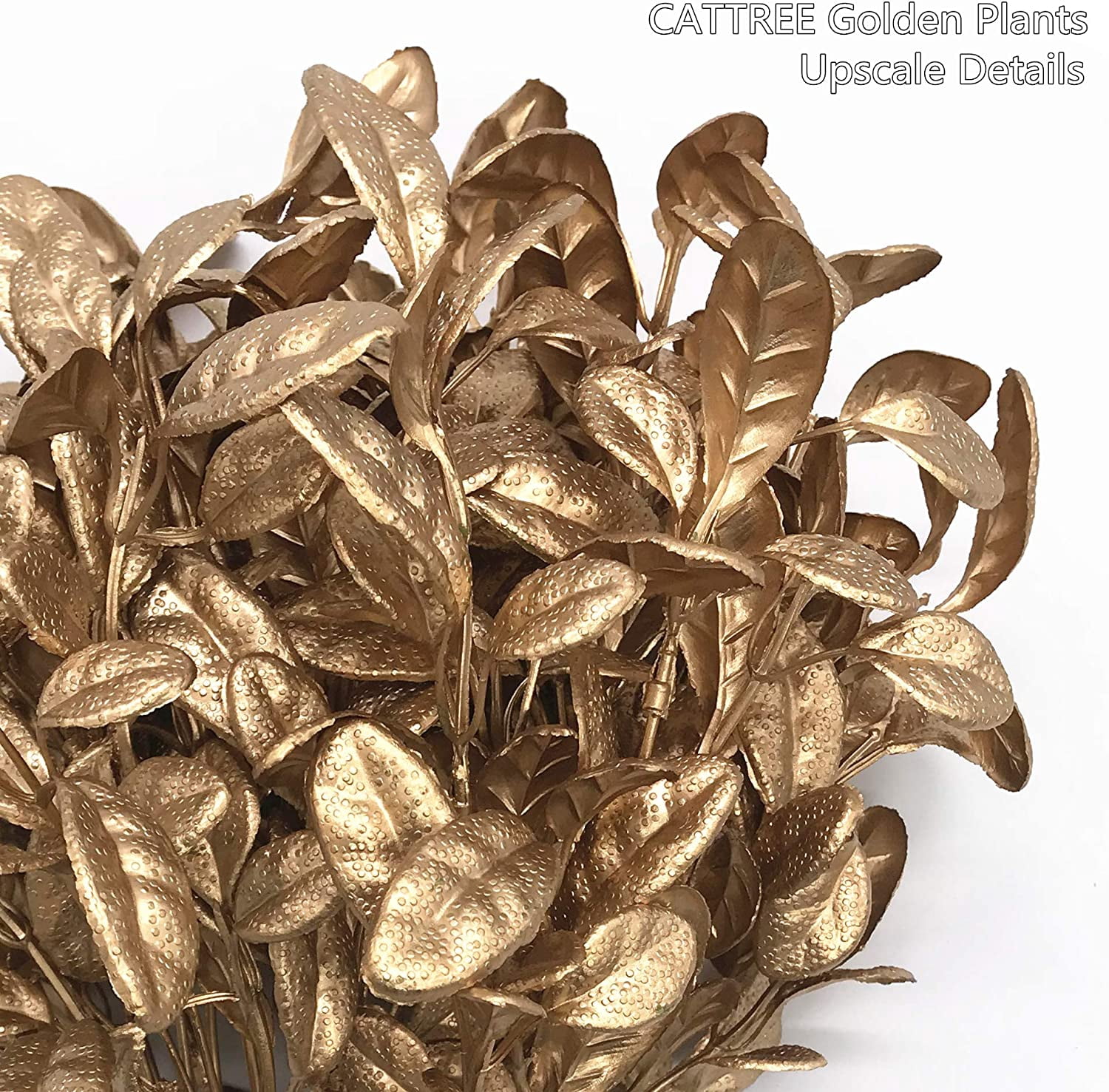 Artificial Plants for Christmas, Plastic Grass Faux Shrubs Fake Leaves Simulation Bushes Home Indoor Outdoor Garden Wedding Festival Decoration Hall Office Table Planter Filler – Gold 2 Pack