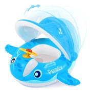 Whale Swimming Pool Float, Inflatable Baby Swimming Ring with Removable Sun Protection Canopy