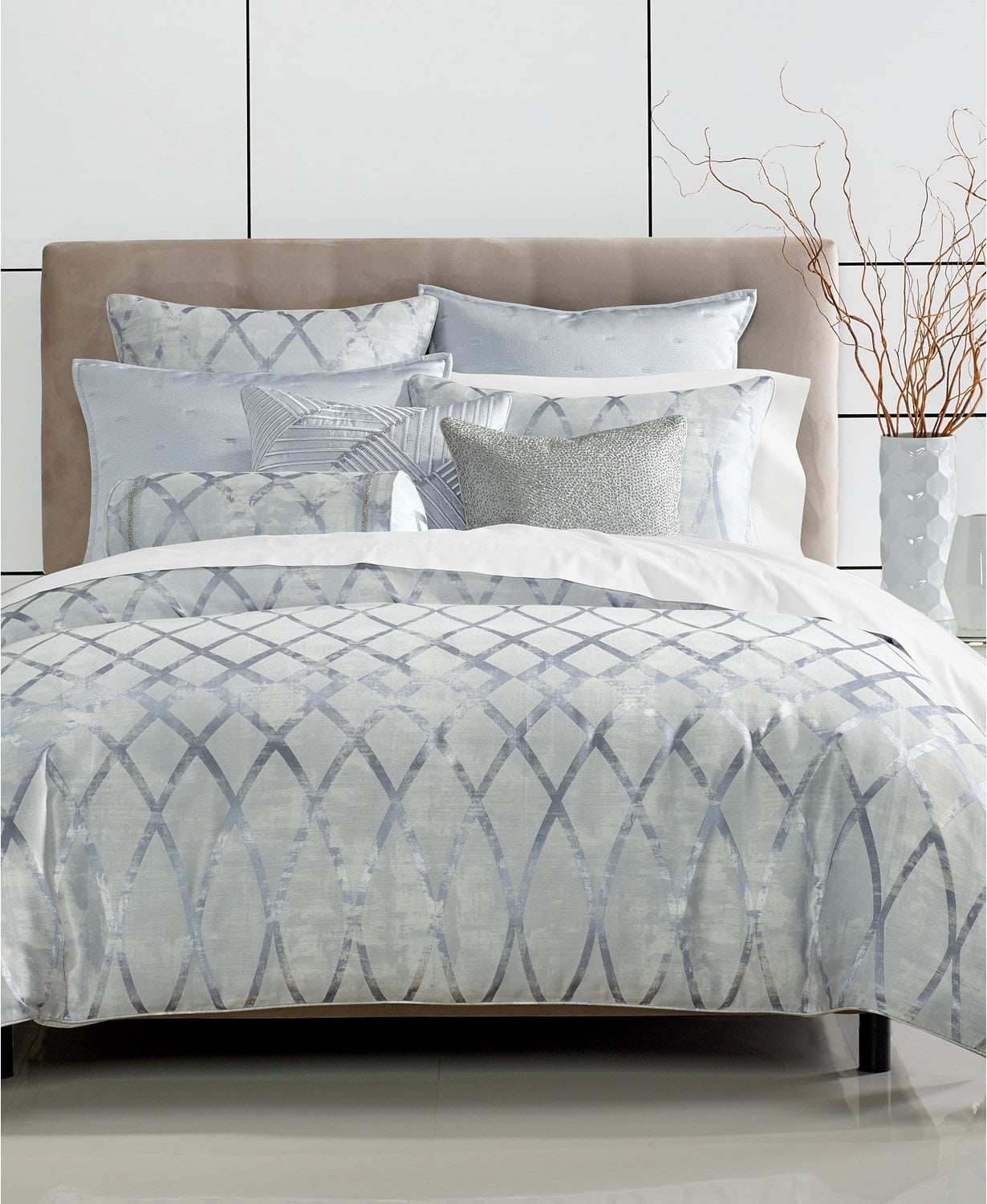 Hotel Collection Dimensional Elegant Jacquard Pattern Bedding Comforter, Size: Full/Queen, Blue