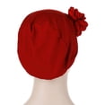 thumbnail image 4 of CXHEGBEJ Satin Floral Twisted Turban Hat For Women Headwrap Bonnet Muslim Headband African Turban Hat Islamic High Elastic Turbante Bandana Hat Chemo Beanie Cap Wine, 4 of 5