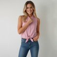 thumbnail image 6 of Womens Sleeveless Button Down Shirt Basic Solid Casual Tank Tops for Work Classic Collared Blouses Pink M, 6 of 9