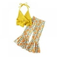 thumbnail image 2 of GYRATEDREAM Toddler Baby Girl Summer Clothes Floral Boho Baby Girl Outfits Strap Tops Bell Bottom Flare Pants 2Pcs Set, Yellow 18-24 Months, 2 of 13