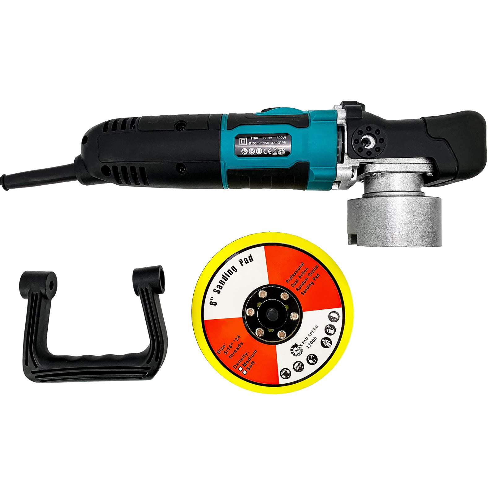 iMeshbean 6-Inch 800W Car Polisher, 6 Variable Speed 8mm Dual Action(DA) Random Orbit Car Buffer Polisher Sander with Handle, Car Detailing Waxer Kit, 4600RPM, Sanderpaper for Car Polishing&Waxing