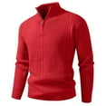 thumbnail image 2 of Hinvhai Men's Full Zipper Cardigan Casual Stand Collar Cardigan Sweater Ribbed Knit Long Sleeve Sweater Red XL(XL), 2 of 3