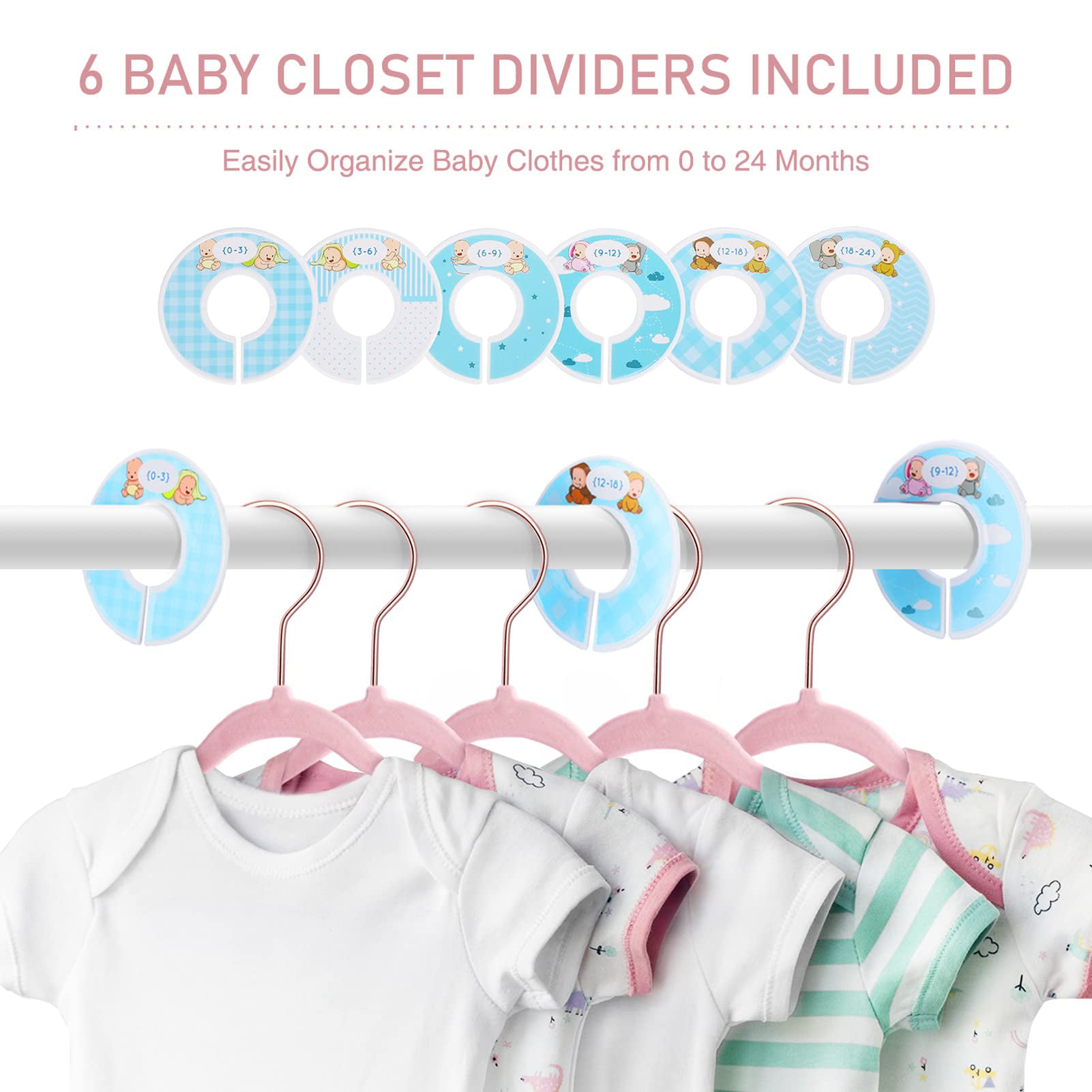 Facsco 50 Pack Baby Hangers with 6 Pcs Closet Dividers, 11.4 Inch Todd