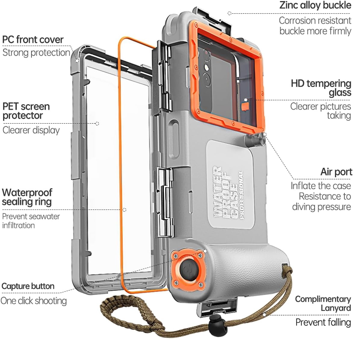 2026 Underwater Snorkeling Diving Phone Case for Phone 17/16/15/14/13/12Pro Max/Galaxy S25/S24/S23.(50ft/15m) Professional Scuba Dive Waterproof Case Underwater Photo Video