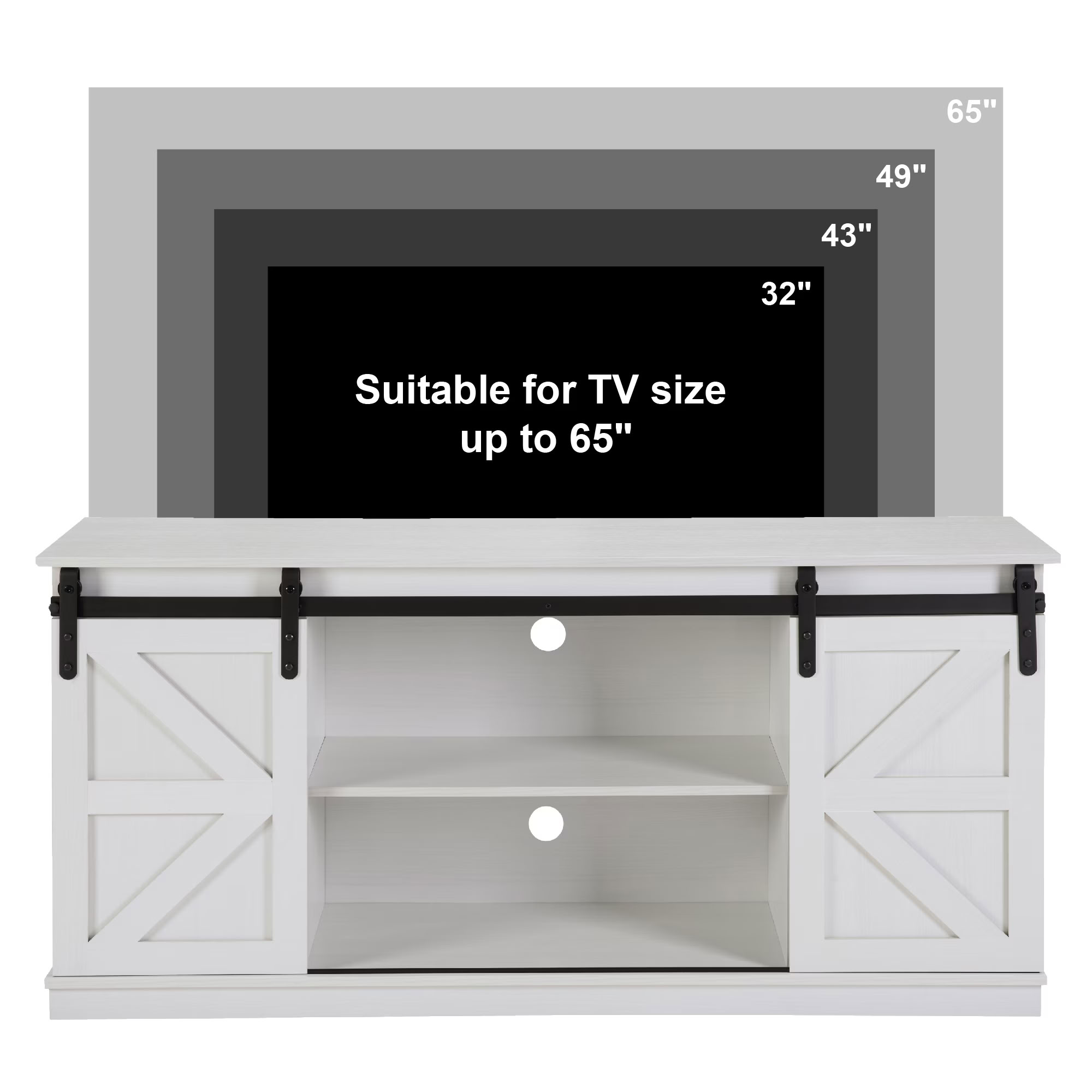 MAYEERTY 58" Farmhouse TV Stand with Sliding Barn Doors, Wood Entertainment Center for TVs up to 65 Inch, for Living Room Bedroom