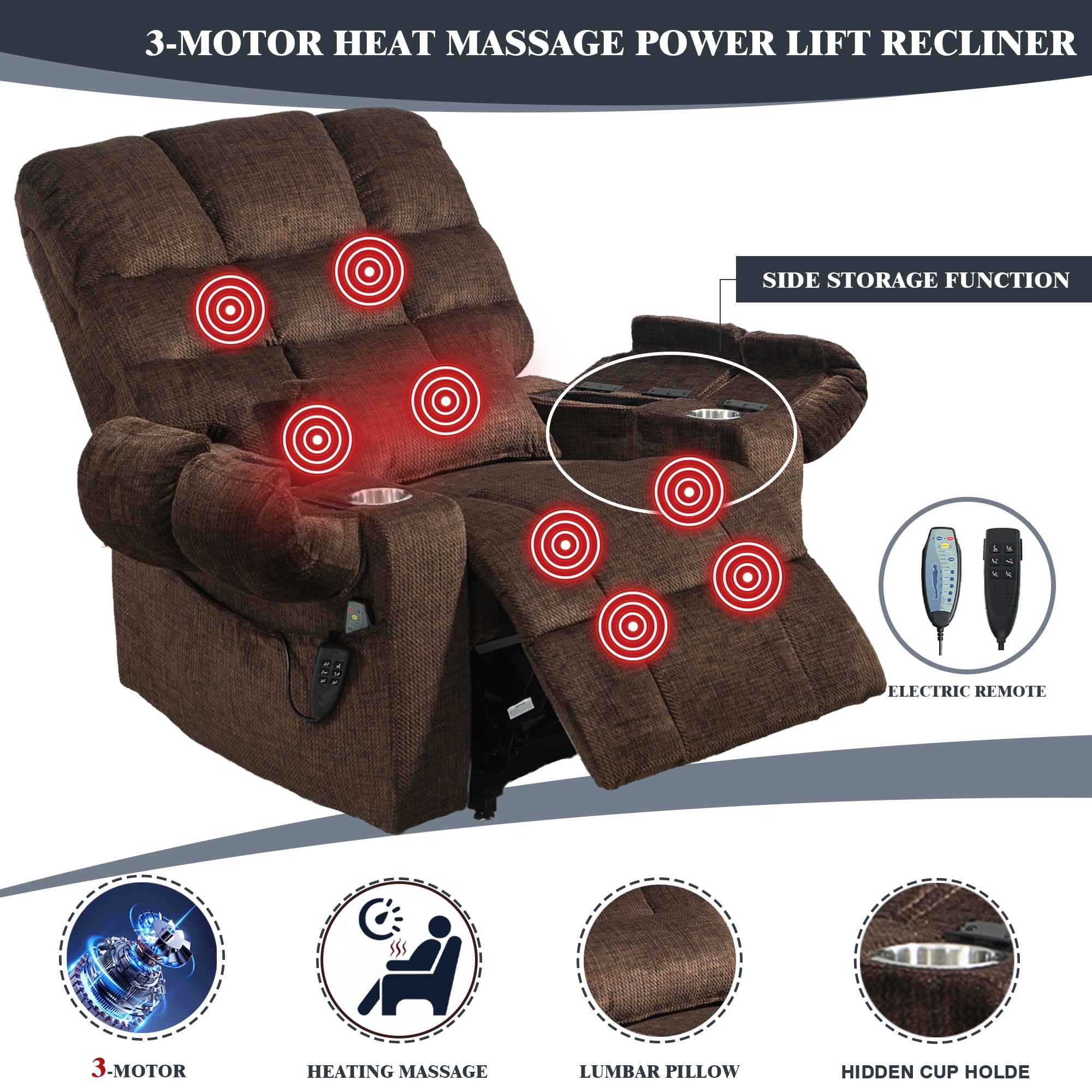 LITVZ Triple Motor Zero Gravity Power Lift Recliner Chair for Elderly, Extra Wide, Lifts Vertically, Legs Elevated Above The Heart, Heat Massage