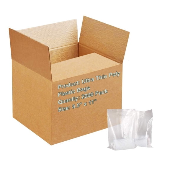 2000 Pack Clear Poly Merchandise Bags 8.5" x 11"