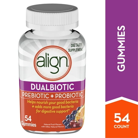 Align DualBiotic Prebiotic + Probiotic Supplement for Adult Men & Women, Digestive Health Gummies in Natural Fruit Flavors, 54 (Best All Natural Probiotic Supplement)