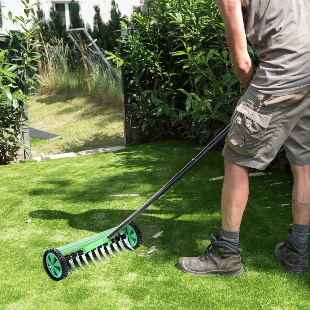 Garden Grass Lawn Aerator Roller Heavy Duty Seeder Tool Roller Handle Spreader 