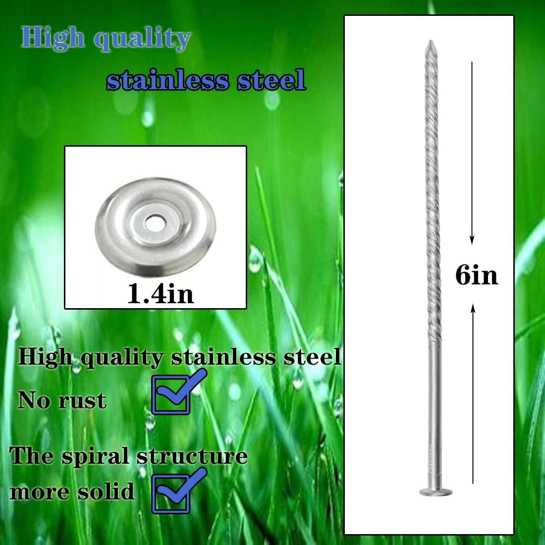 HRTGFD-10 Count Outdoor Rv Rug Stakes, Stainless Steel Spiral Patio Mats Stakes, Used for Fixing Rugs, Tents, Tarps, and RV Mats, Rv Camping Accessories for Outside,Camper Must Haves