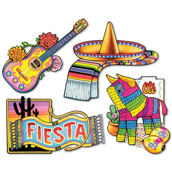 Club Pack of 48 Vibrantly Colored Mexican Fiesta Cutout Decors 19.25"