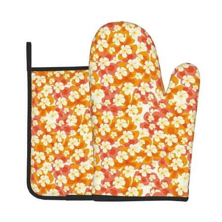 

Tebeau Orchids Flowers Print Oven Mitts and Pan Racks 2-Piece Set Kitchen Oven Mitts and Pan Racks Heat Resistant 500 °F for Baking and Cooking