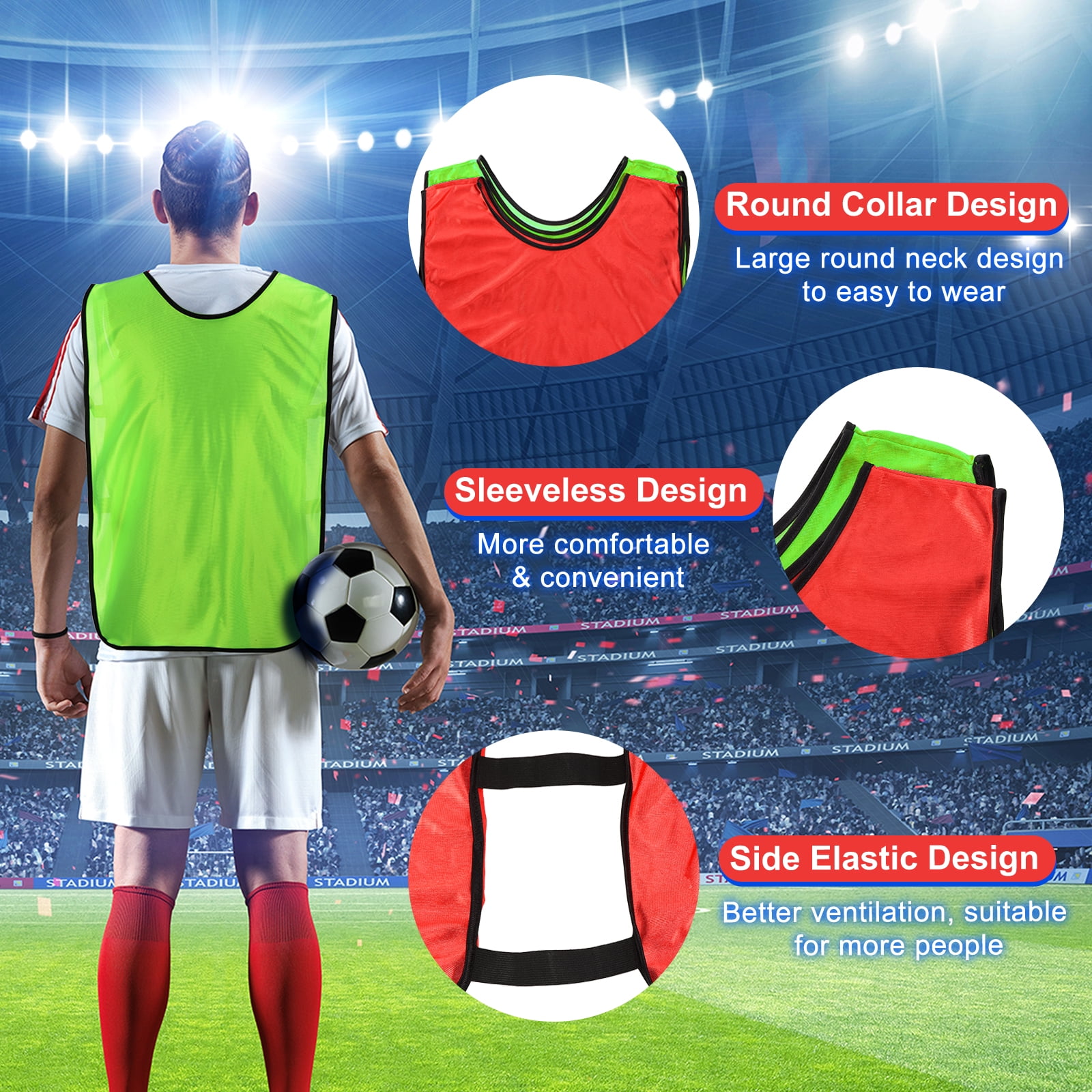 Unique Bargains 24 Pack Scrimmage Vest Soccer Jersey Training Vests Youth Soccer Pennies Green, Red