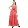 thumbnail image 3 of Bimba Sexy Summer Spaghetti Strap Sundress V-Neck Casual Ruffle Long Maxi Beach Dress, 3 of 9