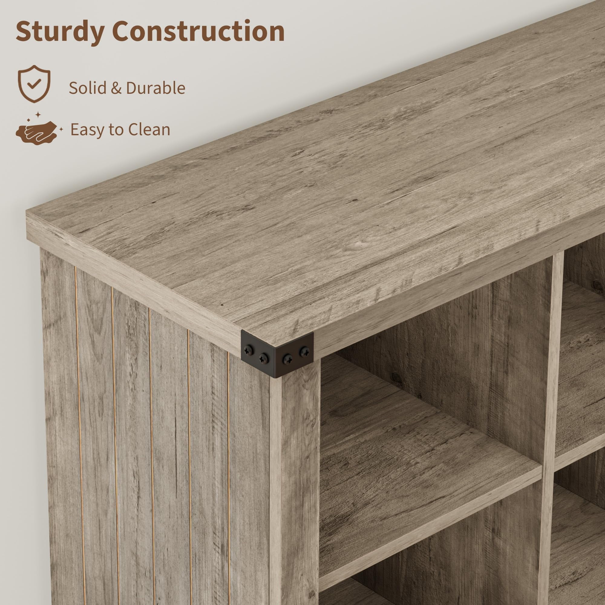 Ataucjin 8 Cube Storage Organizer Bookshelf,3 Tier Farmhouse Horizontal Bookcase,62 Inch Wood Storage Bookcase for Entryway, Long Low Bookshelves for Living Room